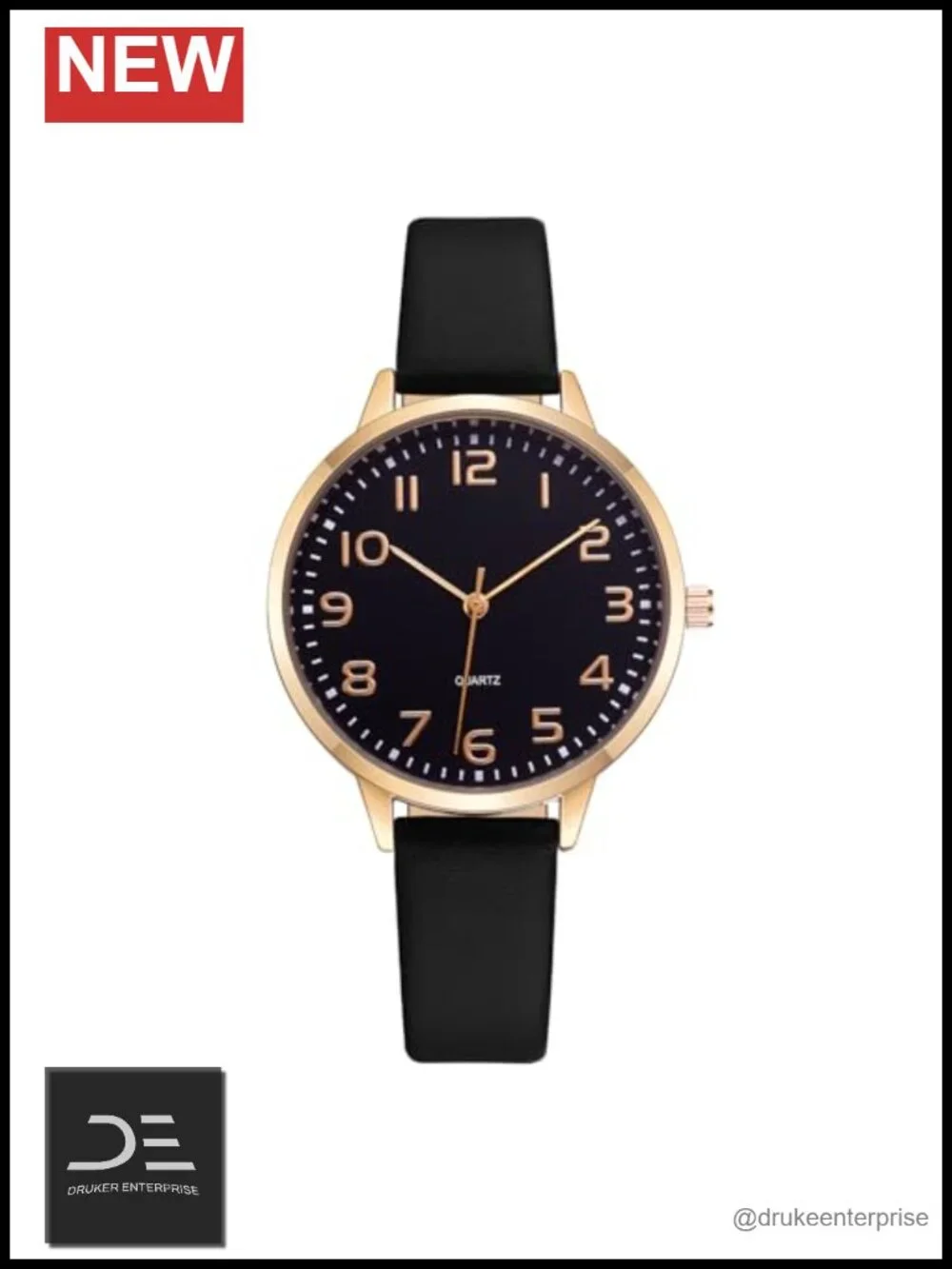 Leather Strap Analog Wrist Watch - Quartz Movement with Crystal Embellishments